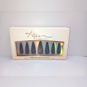 Allkem Extra Long Stiletto Press On Nails. Black Red Bottoms. 20pcs 10 sizes